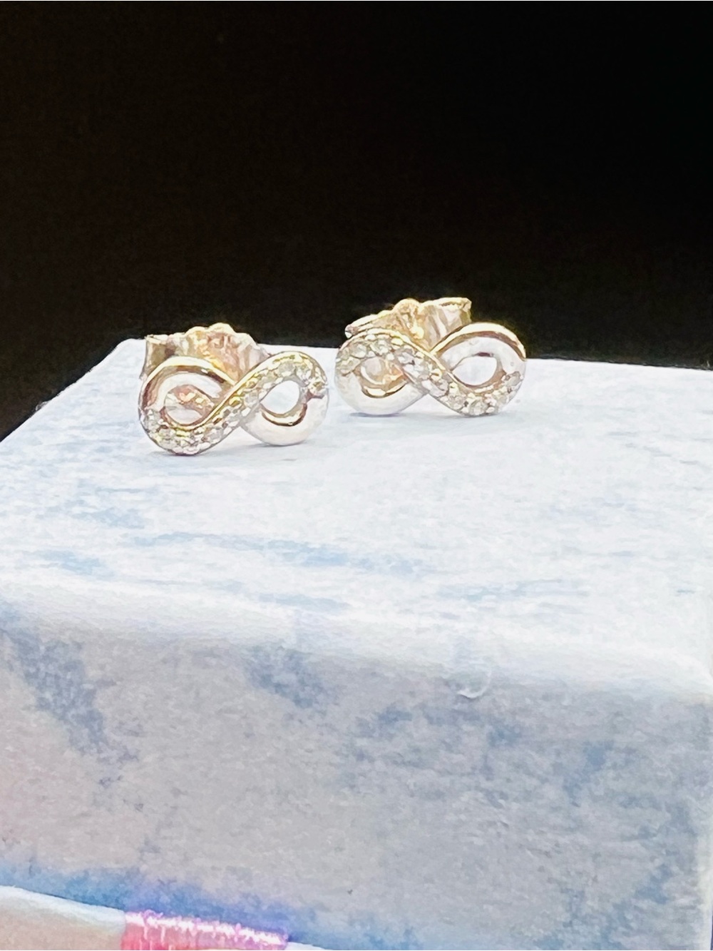 Infinity Stud Earrings with cubic zirconia, Sterling Silver 926